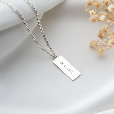 Silver Personalized Name Bar Necklace, Custom Engraved Date & Coordinate Jewelry, Gold Dainty Necklace