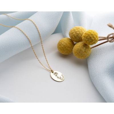 Customizable Gold/Silver Birth Flower Disc Necklace - Personalized Name Jewelry for Her - January Birth Flower Gifts