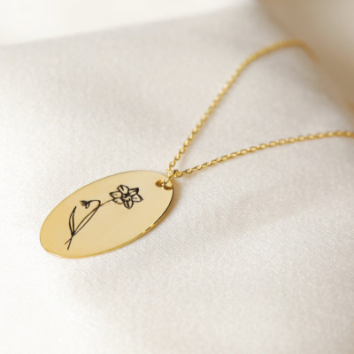 Personalized Gold Birth Flower Zodiac Necklace for Mother's Day - Dainty Floral Birth Month Necklace