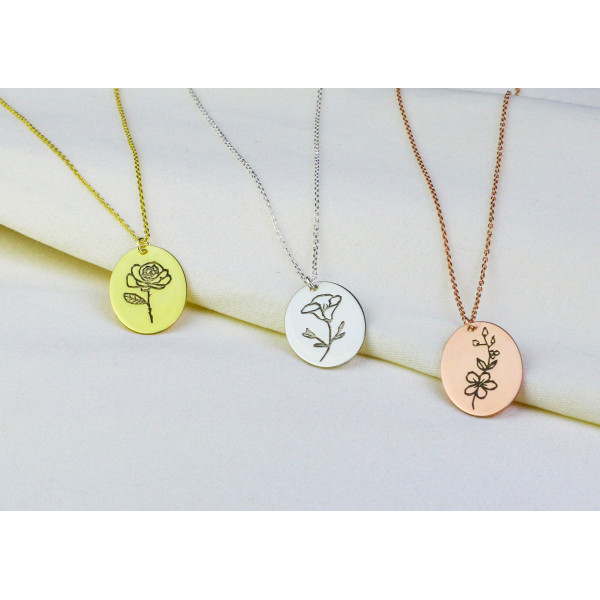 Personalized Gold Birth Flower Zodiac Necklace for Mother's Day - Dainty Floral Birth Month Necklace