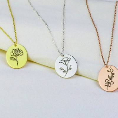 Personalized Sterling Silver Birth Month Flower Necklace - Custom Birth Flower Pendant