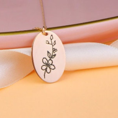 Personalized Sterling Silver Birth Month Flower Necklace - Custom Birth Flower Pendant