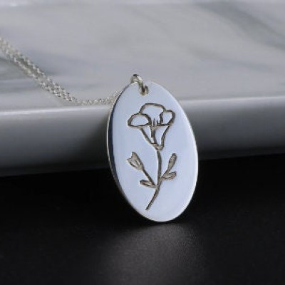 Personalized Sterling Silver Birth Month Flower Necklace - Custom Birth Flower Pendant