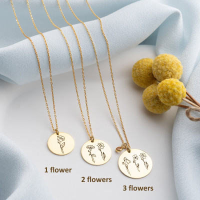 Custom November Birth Month Flower Necklace - Gold or Silver Engraved Jewelry - Dainty Gifts for Mom -