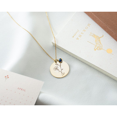 November Birth Flower Necklace - Gold & Silver Personalized Engraved Jewelry, Dainty Gift for Mom,