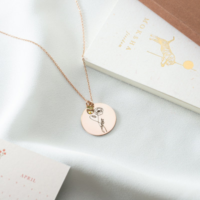 November Birth Flower Necklace - Gold & Silver Personalized Engraved Jewelry, Dainty Gift for Mom,