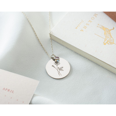 November Birth Flower Necklace - Gold & Silver Personalized Engraved Jewelry, Dainty Gift for Mom,