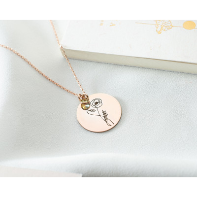 November Birth Flower Necklace - Gold & Silver Personalized Engraved Jewelry, Dainty Gift for Mom,