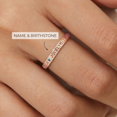 Customizable Birthstone Name Ring with Double or Triple Engraving - Elegant Gift Box Included - Ideal Mother's Day Gift