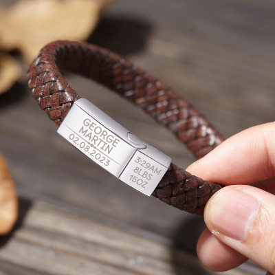 Custom Engraved Leather Name Bracelet for Men - Personalized Men's Bracelets