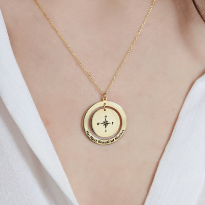 Custom Engraved Coordinate Compass Necklace - Personalized Gift for Sister