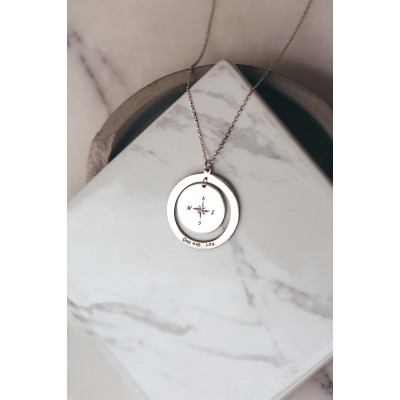 Custom Engraved Coordinate Compass Necklace - Personalized Gift for Sister