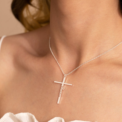 Custom Name Silver Cross Necklace for Women - Personalized Christian Jewelry Gift