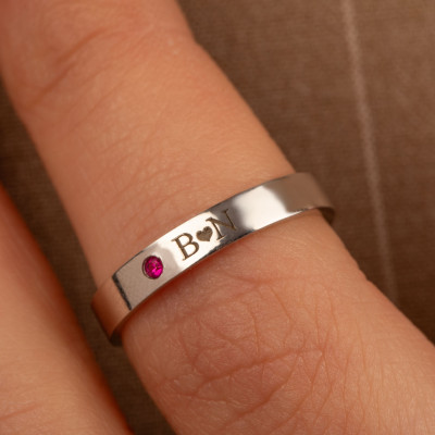 Customized Name Ring - Engraved Signet & Birthstone Stackable Ring, Perfect Gift for Mom or Her, Pinky Ring