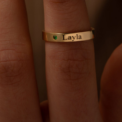 Customized Name Ring - Engraved Signet & Birthstone Stackable Ring, Perfect Gift for Mom or Her, Pinky Ring