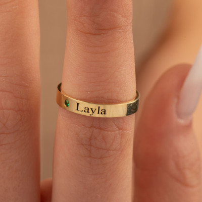 Customized Name Ring - Engraved Signet & Birthstone Stackable Ring, Perfect Gift for Mom or Her, Pinky Ring