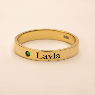 Customized Name Ring - Engraved Signet & Birthstone Stackable Ring, Perfect Gift for Mom or Her, Pinky Ring