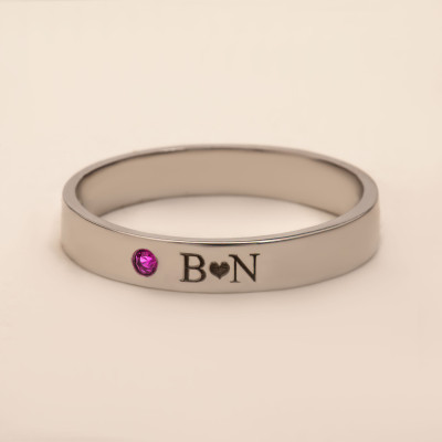 Customized Name Ring - Engraved Signet & Birthstone Stackable Ring, Perfect Gift for Mom or Her, Pinky Ring