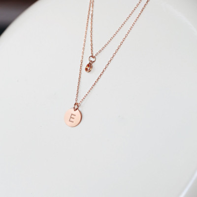 Personalized Round Disc Birthstone Initial Necklace - Minimalist Letter Necklace Valentine's Day Gift