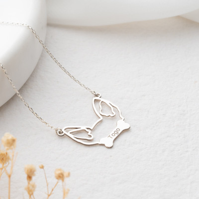 Customizable Gold Dog Ear Necklace & Silver Bone Necklace with Personalized Name - Dog Lover Gifts