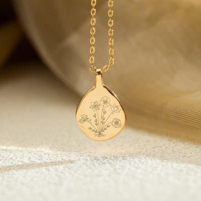 Custom Birth Flower Necklace for Nana, Engraved Family Name Jewelry, Dainty Birthflower Necklace Gift for Mom, Birthday Present