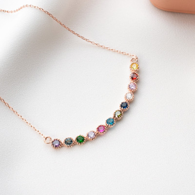 Custom Gold & Silver Birthstone Necklace for Moms - Personalized Family Gift - November & December Birthstone Jewelry