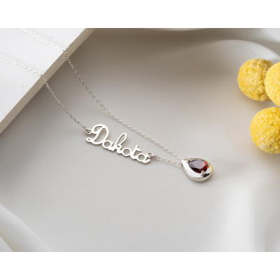 Custom Gold Name Necklace with May Birthstone - Personalized Silver Necklace for Mother's Day Gifts