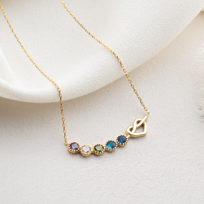 Personalized Dainty Gold Birthstone Heart Knot Necklace with Custom Blue Topaz and Citrine Pendant - Heart Infinity Necklace