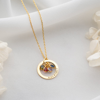 Personalized Women's Gold Name Necklace with Birthstone Circle and Engraved Message - Silver Jewelry