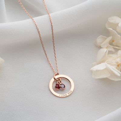 Personalized Women's Gold Name Necklace with Birthstone Circle and Engraved Message - Silver Jewelry