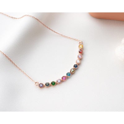 Customizable Gold Family Birthstone Necklace, Sterling Silver Dainty Necklace for Mom's Birthday, May Birthstone Jewelry Gifts, Birthday Presents