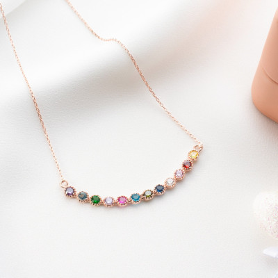 Customizable Gold Family Birthstone Necklace, Sterling Silver Dainty Necklace for Mom's Birthday, May Birthstone Jewelry Gifts, Birthday Presents