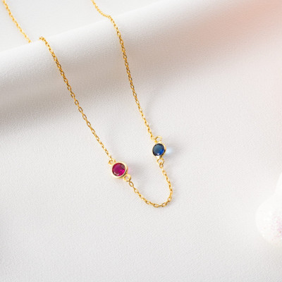 Custom Gold Family Birthstone Necklace, Dainty Multi-stone Jewelry, Birthday Gift for Mom, November Birthstone Necklace