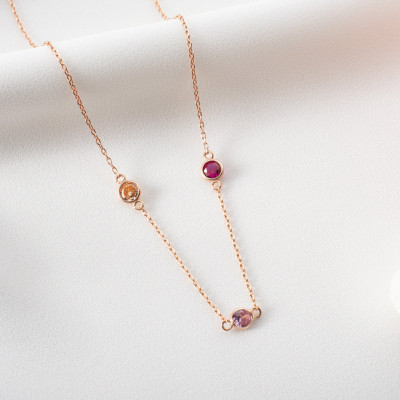 Custom Gold Family Birthstone Necklace, Dainty Multi-stone Jewelry, Birthday Gift for Mom, November Birthstone Necklace