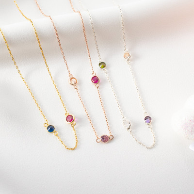 Custom Gold Family Birthstone Necklace, Dainty Multi-stone Jewelry, Birthday Gift for Mom, November Birthstone Necklace