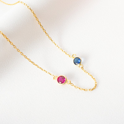 Custom Gold Family Birthstone Necklace, Dainty Multi-stone Jewelry, Birthday Gift for Mom, November Birthstone Necklace