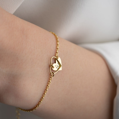 Personalized Gold Heart Bracelet with Initial and Birthstone Charm - Dainty Silver Disc Bracelet for Women