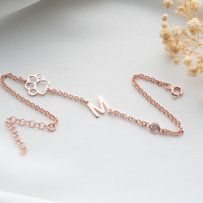 Personalized Gold Initial Charm Bracelet with December Birthstone for Grandma and Mom - Dainty