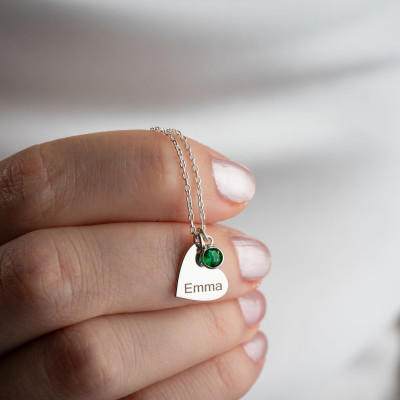 Personalized Silver Initial Heart Necklace with December Birthstone for Women - Engraved Name Pendant