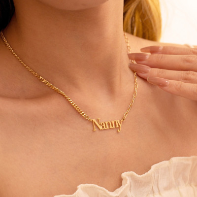 Custom Gold Name Necklace - Personalized Jewelry with Half Curb Half Link Chain for Bridesmaid or Birthday Gift