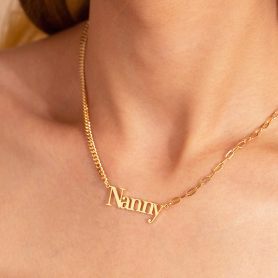 Custom Gold Name Necklace - Personalized Jewelry with Half Curb Half Link Chain for Bridesmaid or Birthday Gift