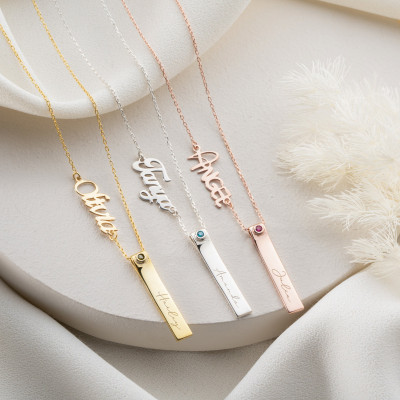 Custom Gold Name Necklace with Birthstone - Personalized Engraved Necklace, Perfect Birthday Gifts