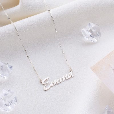 Personalized Gold Name Necklace, Elegant Ball Chain Jewelry, Minimalist Sterling Silver Nameplate Necklace, Dainty Gifts for Moms