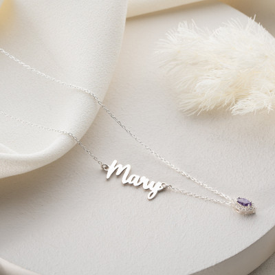 Custom Gold Name Necklace with Oval Birthstone, Personalized Birthday and Christmas Gifts for Mom and Her