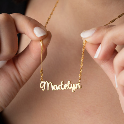 Custom Gold Name Necklace with Sterling Silver Singapore Chain - Minimalist Layered Nameplate for Children - Dainty Jewelry