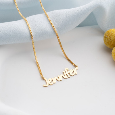 Customizable Gold and Silver Name Necklace - Minimalist Personalized Nameplate Jewelry for Women - Dainty Gift Pendant with Custom Box Chain -