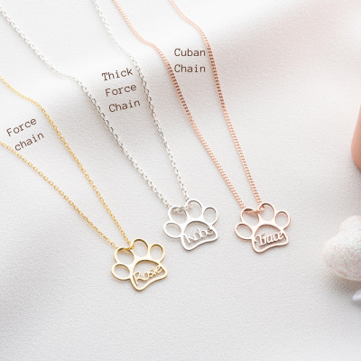 Custom Dog Mom Necklace - Silver Pet Memorial Jewelry with Gold Paw Print, Personalized Name & Paw Symbol, Dog Memorial Gift