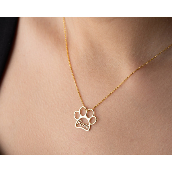 Custom Dog Mom Necklace - Silver Pet Memorial Jewelry with Gold Paw Print, Personalized Name & Paw Symbol, Dog Memorial Gift