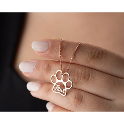 Custom Dog Mom Necklace - Silver Pet Memorial Jewelry with Gold Paw Print, Personalized Name & Paw Symbol, Dog Memorial Gift