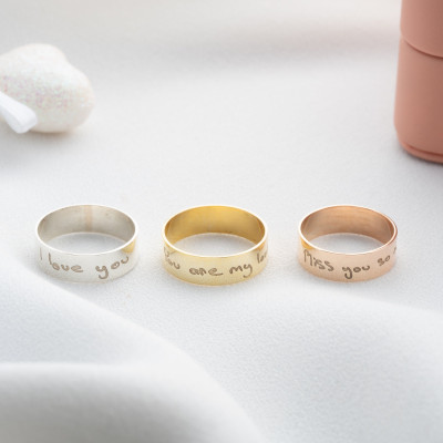 Custom Engraved Handwriting Memorial Ring for Women, Personalized Anniversary Wedding Ring Gift